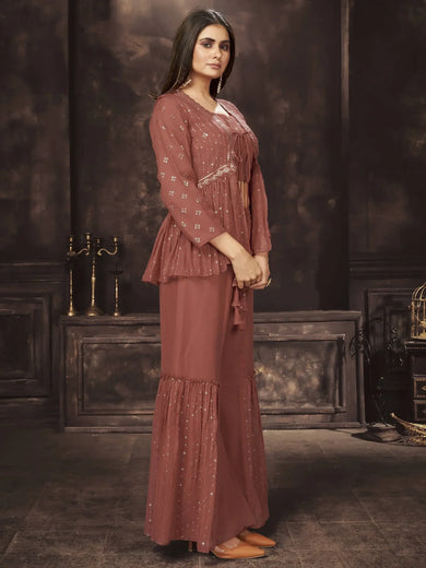 Delightful Brown Sequins Georgette Ready-to-wear Indo-Western Sharara